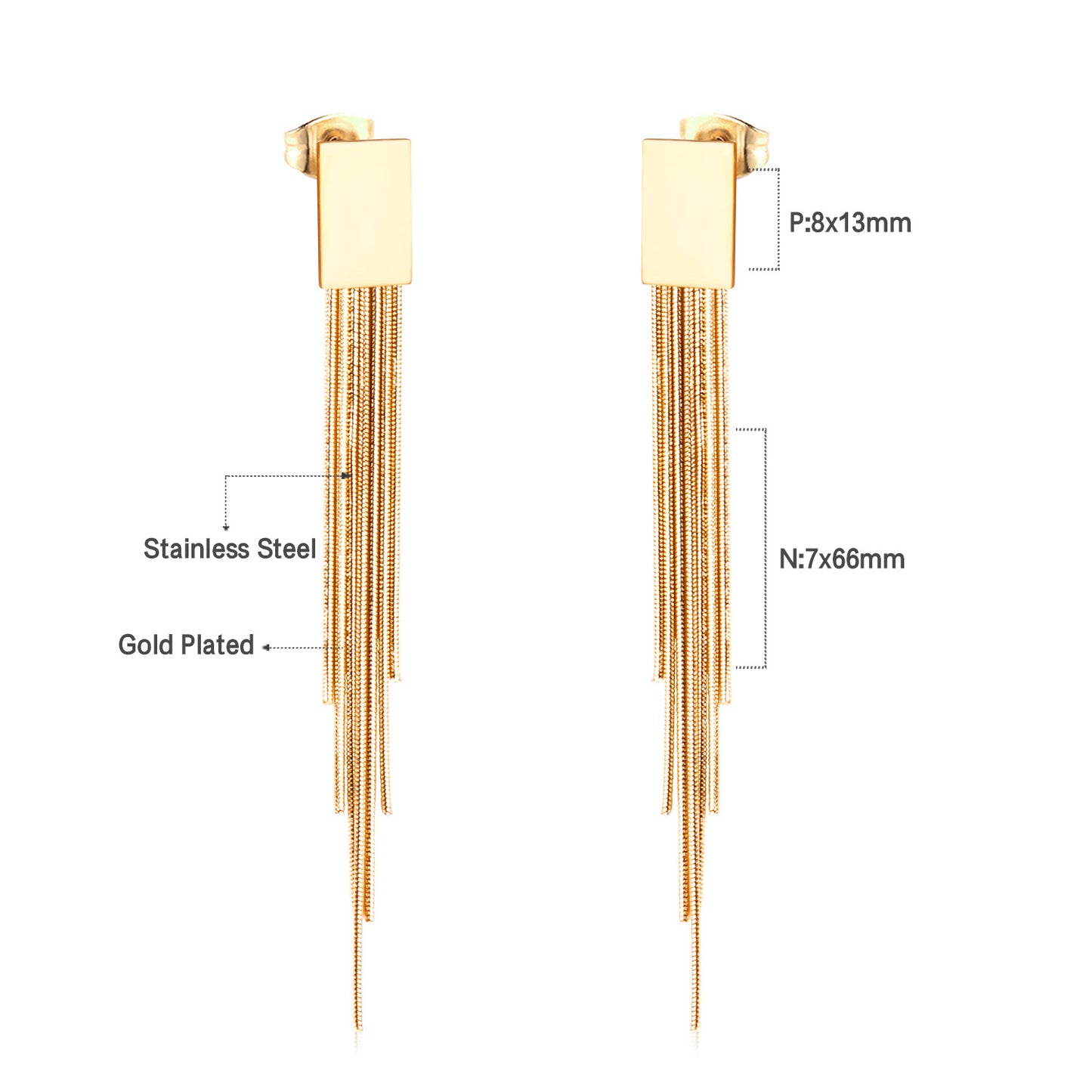 Wholesale 18K Gold Dual - Tone Tassel Stud Earrings Fashion
