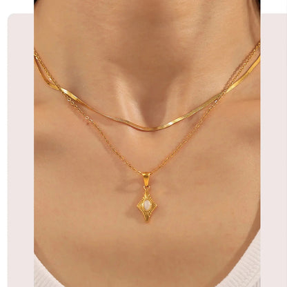 Vintage Rhombus Starburst Pendant Necklace Stainless Steel Waterproof