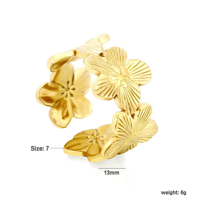 French Retro 304L Stainless Steel Flower Ring | Textured Full Band Gift