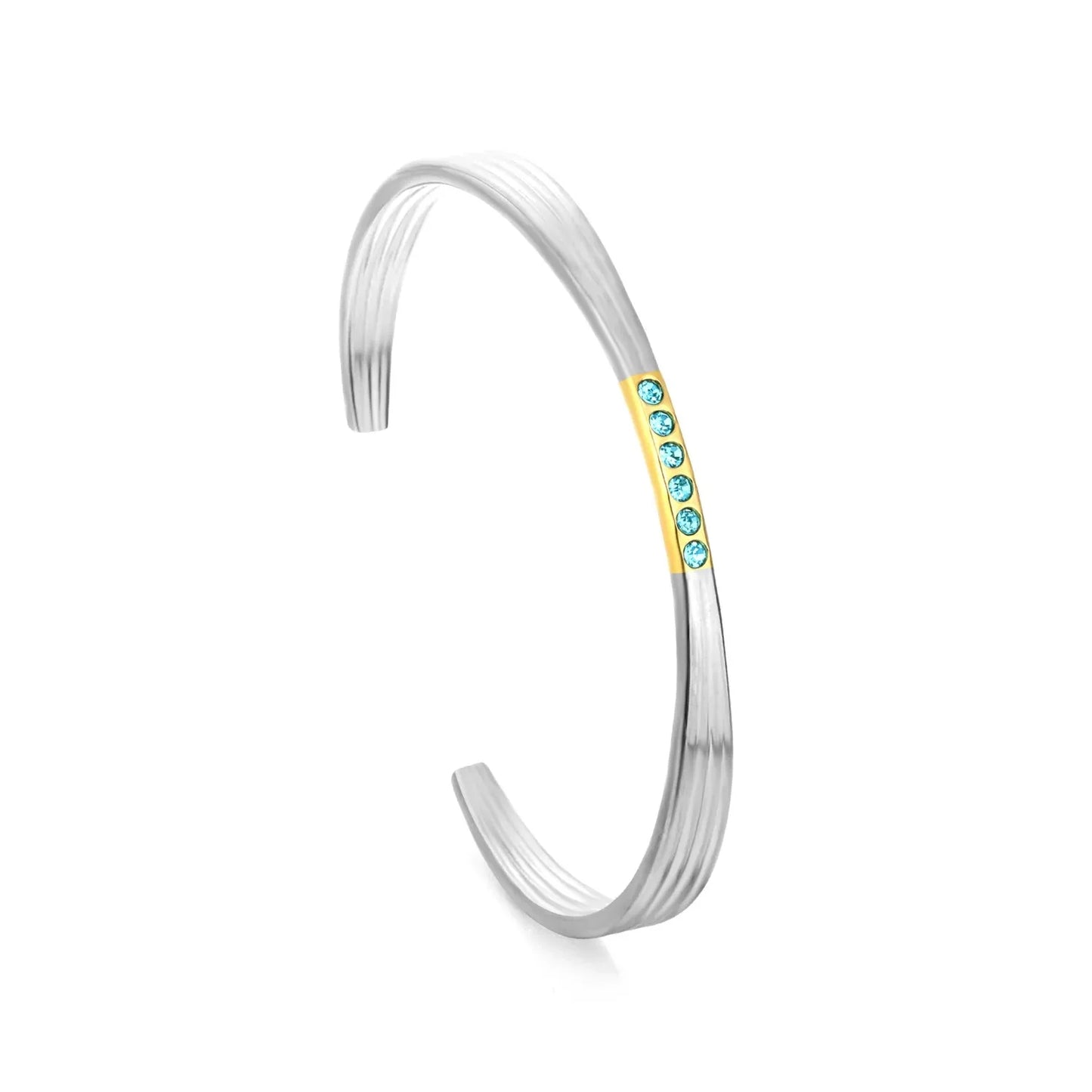 304L Stainless Steel Blue Zircon Bangle Supplier | PVD Gold Plating