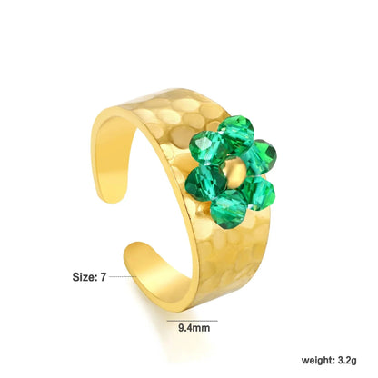 Pearl Crystal Flower Ring Set 304L Stainless Steel Gold Adjustable