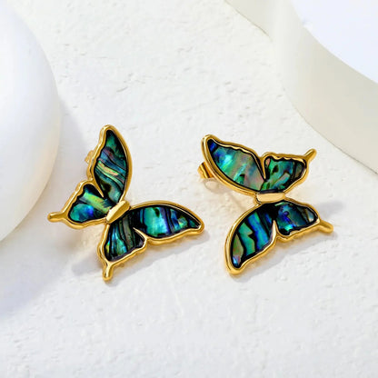 Elegant Stainless Steel Butterfly Studs | French Style Shell Jewelry