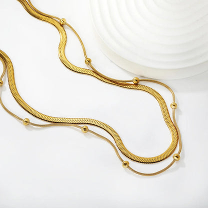 Bulk PVD Gold Sculpted Double Layer Bead & Snake Chain Necklace