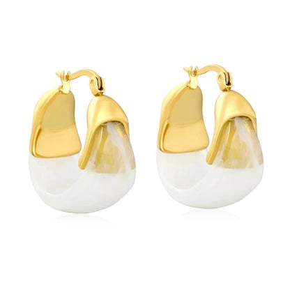 Aesthetic 304L Stainless Steel Wide Hoops | Marble Resin Gold Earrings