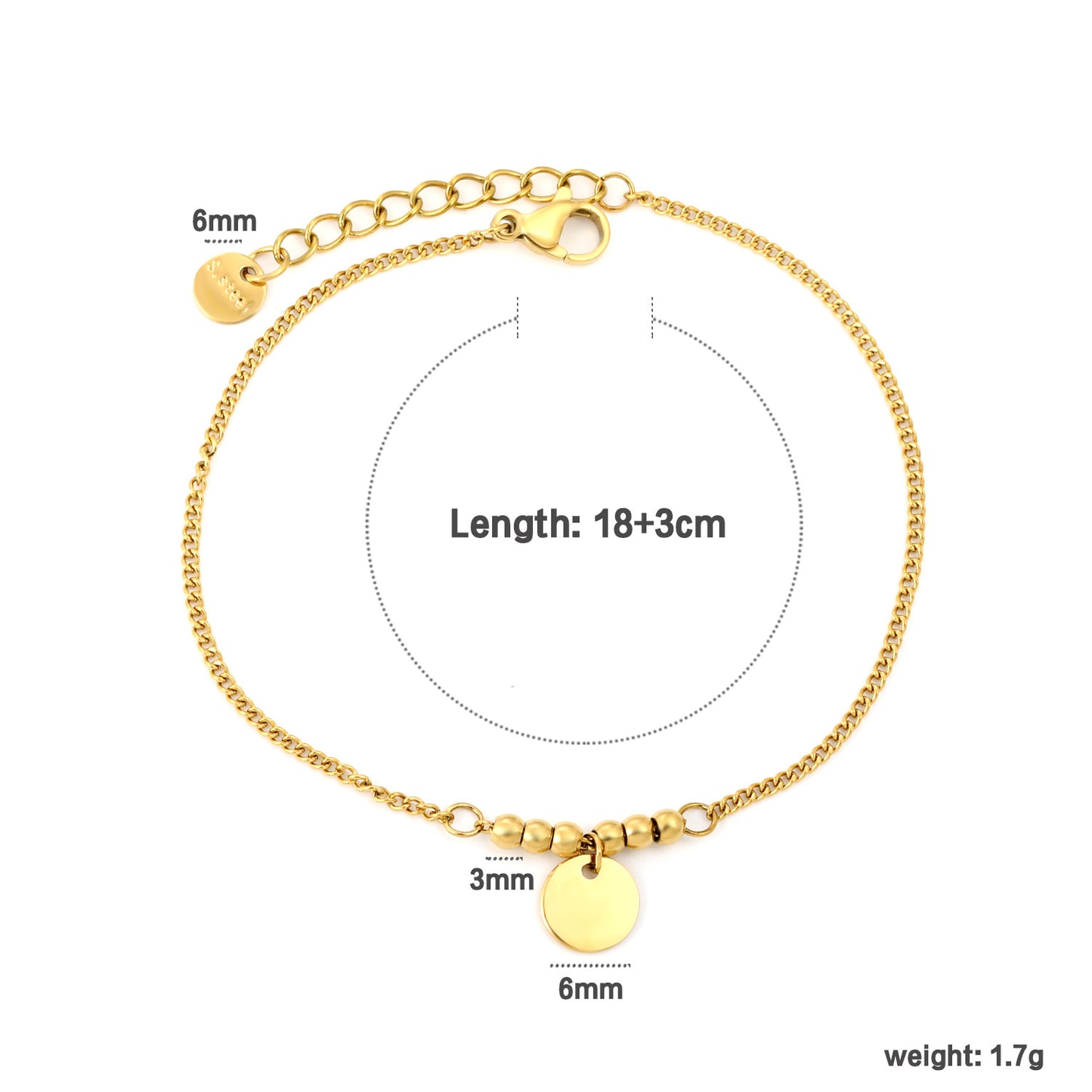 Bulk PVD Gold Minimalist Round Tag Dainty Stacking Bracelet