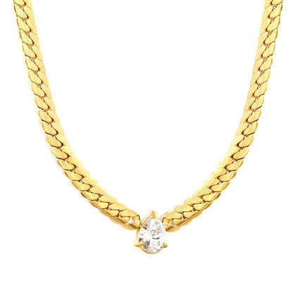 Wholesale Waterproof PVD Gold Pear-Cut Zircon Sculpted Cuban Necklace