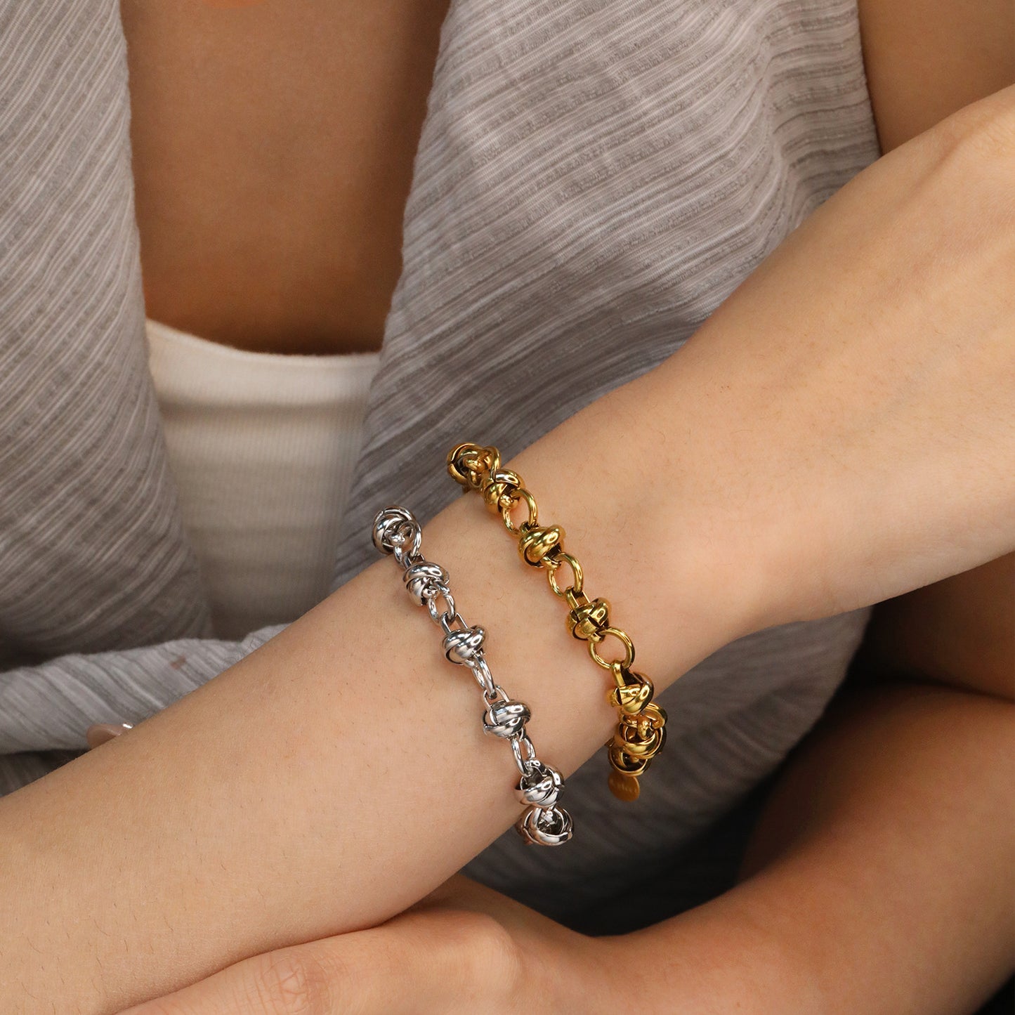 Wholesale Two-Tone Twisted Link Bracelet | Gold and Silver Adjustable Chain