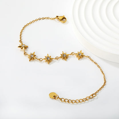 Wholesale Waterproof PVD Gold Relief-Textured 8-Point Star Bracelet
