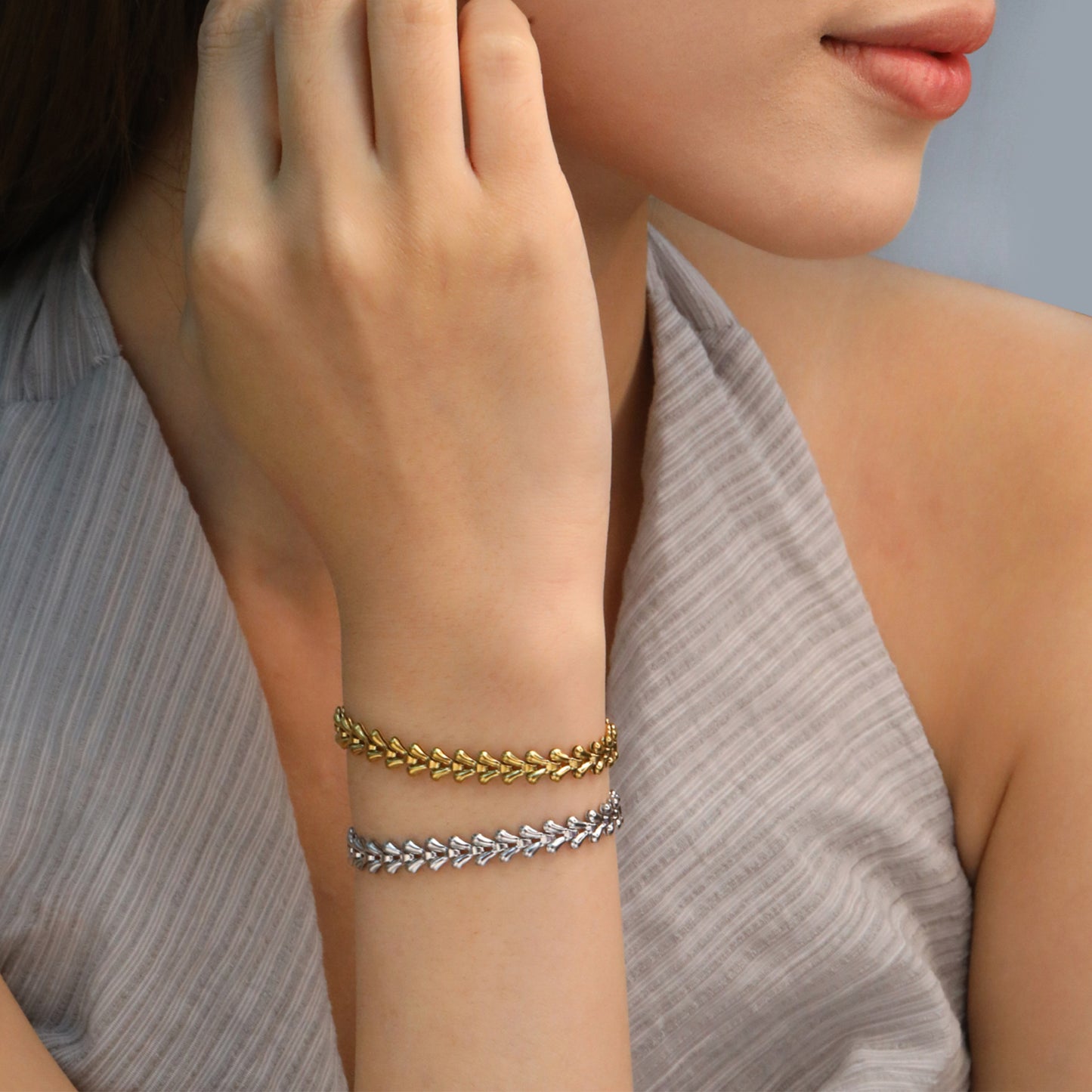 Bulk PVD Gold Fishbone Relief-Textured Heavy Duty Bracelet