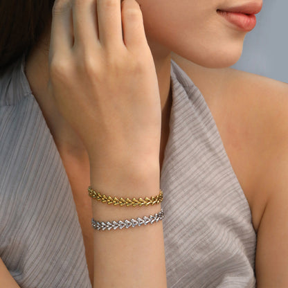 Bulk PVD Gold Fishbone Relief-Textured Heavy Duty Bracelet
