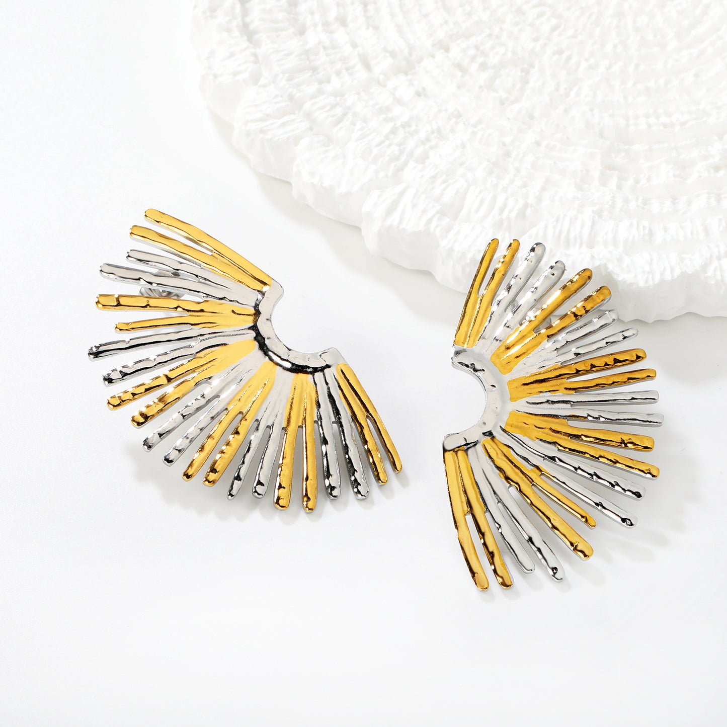 Wholesale Waterproof Two-Tone Sculpted Radial Wing Ear Clips for Non-Pierced Ears