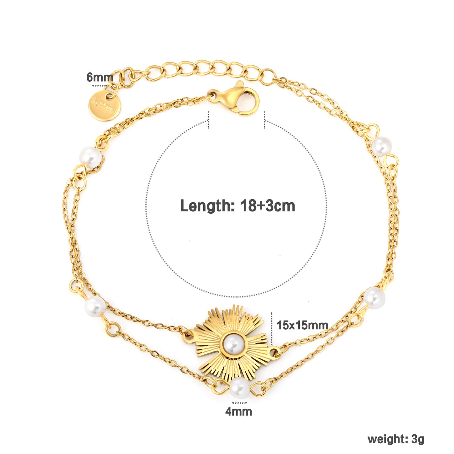Bulk PVD Gold Double Layer Sunflower Pearl Inlay Bracelet