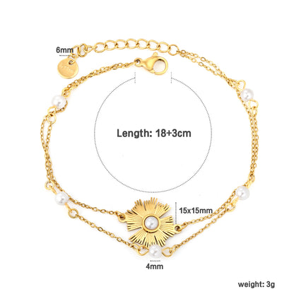 Bulk PVD Gold Double Layer Sunflower Pearl Inlay Bracelet