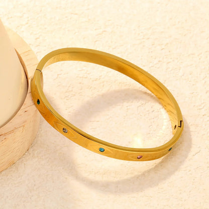 Colorful 304L Stainless Steel Bangle | Waterproof Zircon Jewelry