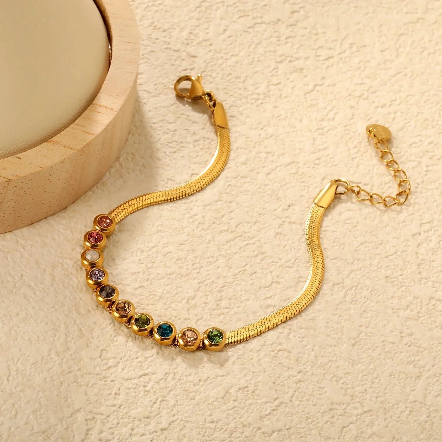 Wholesale 304L Stainless Steel Rainbow Zircon Bracelet Gold Plated