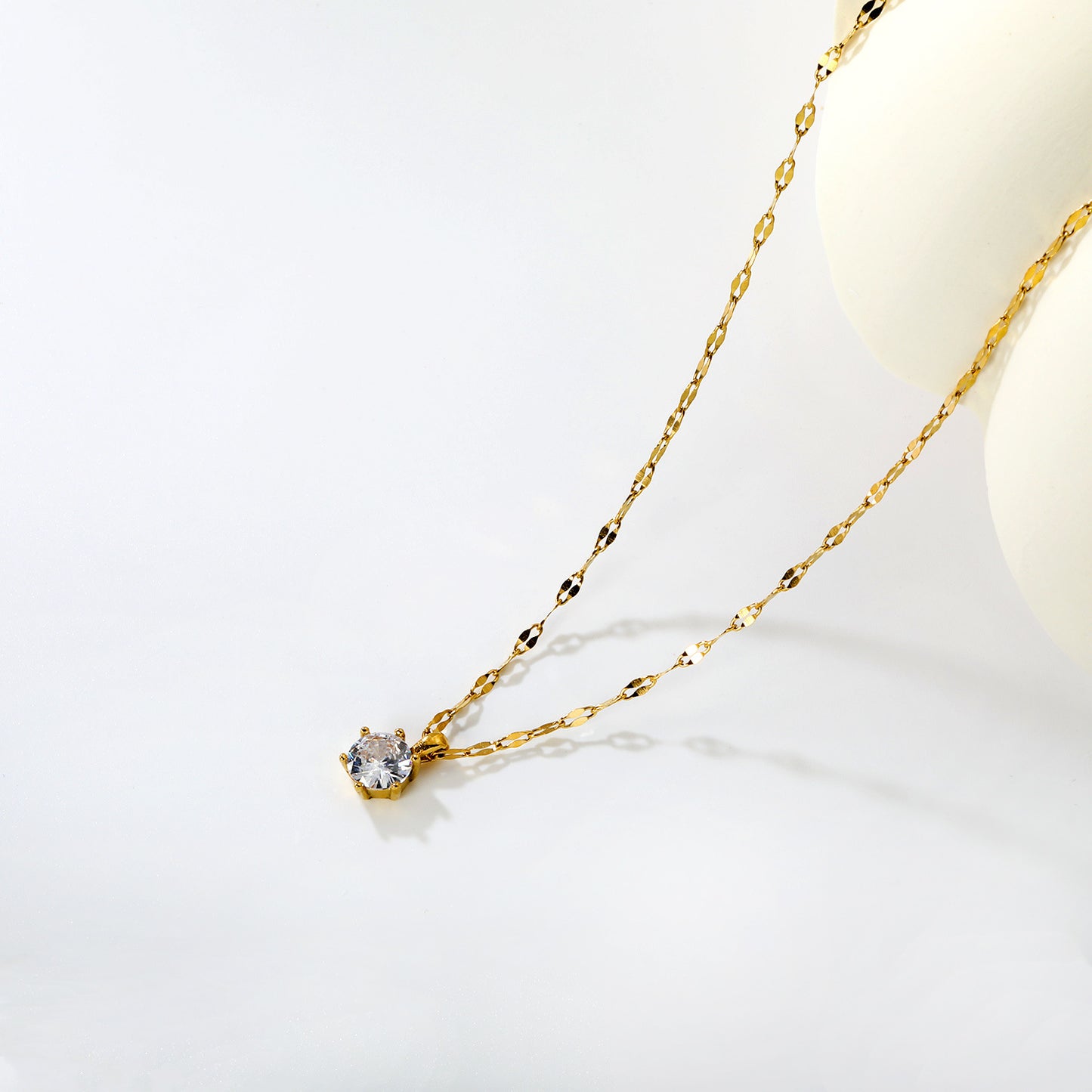 Bulk PVD Gold Solitaire Zircon Oval Link Dainty Necklace