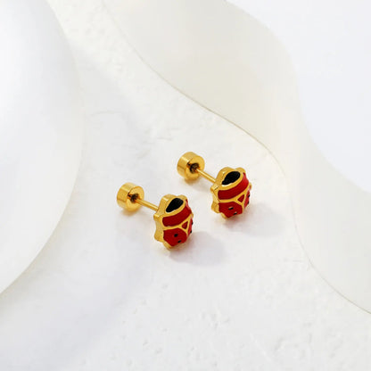 12 Pairs Cute Ladybug Enamel Studs | Waterproof Gold Kids & Girl Piercing