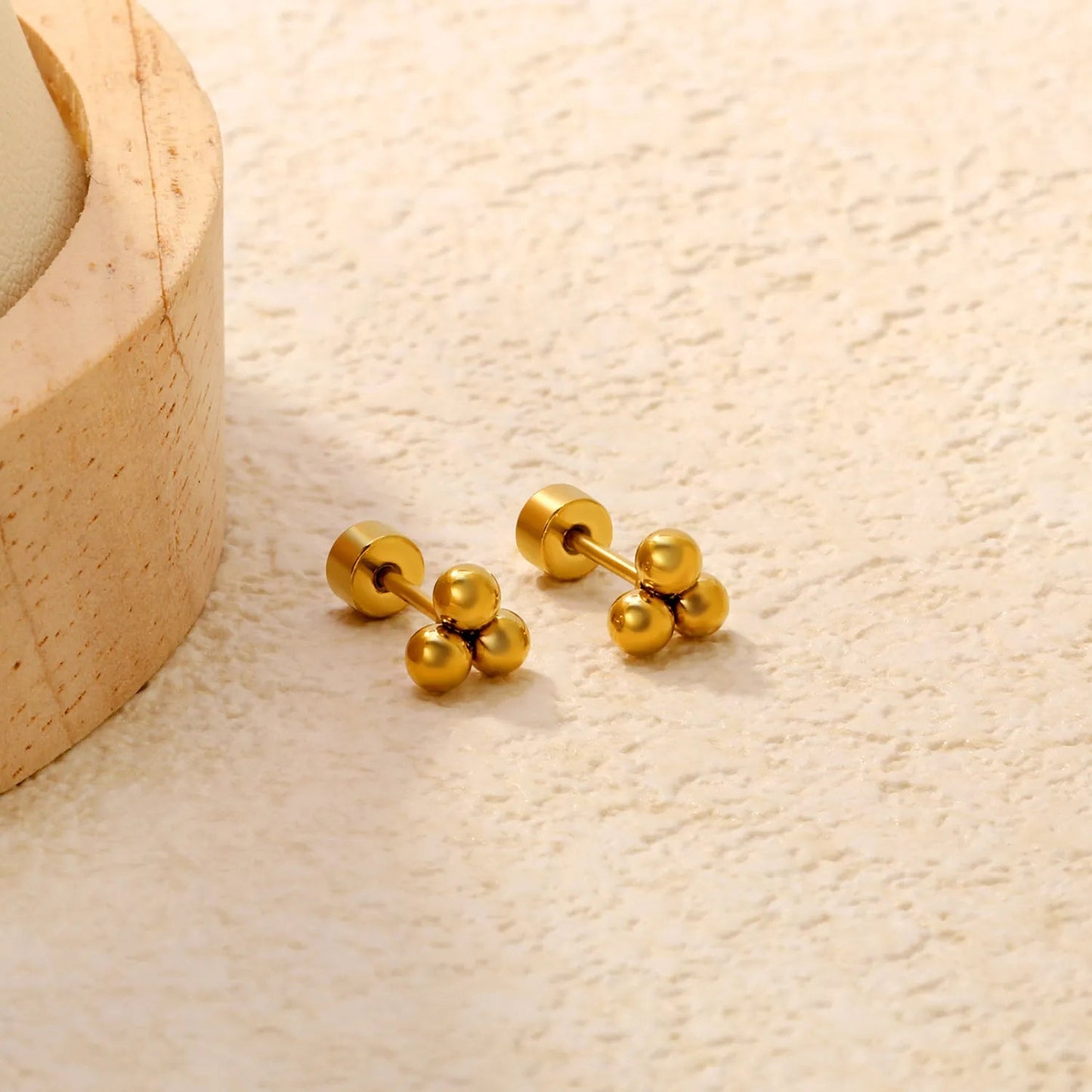 12 Pairs Minimalist Triple-Bead Stainless Steel Stud Earrings with Flat Backs