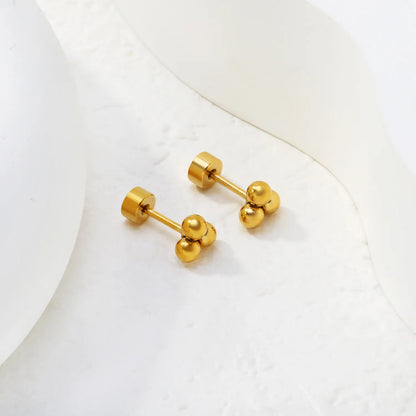 12 Pairs Minimalist Triple-Bead Stainless Steel Stud Earrings with Flat Backs