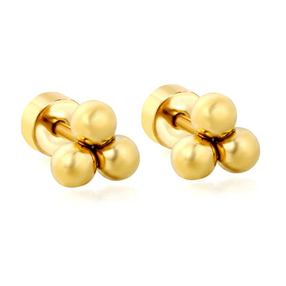 12 Pairs Minimalist Triple-Bead Stainless Steel Stud Earrings with Flat Backs