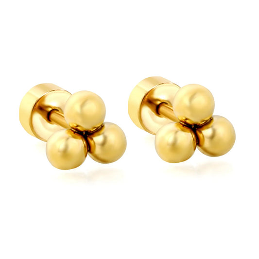 12 Pairs Minimalist Triple-Bead Stainless Steel Stud Earrings with Flat Backs