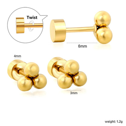 12 Pairs Minimalist Triple-Bead Stainless Steel Stud Earrings with Flat Backs