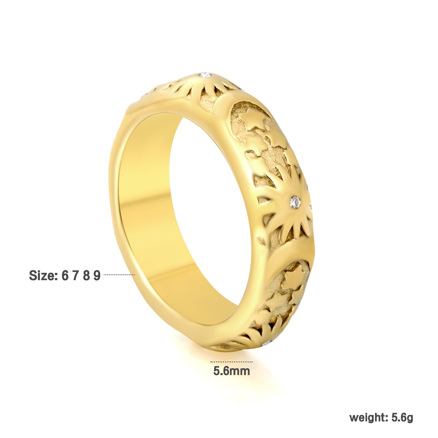 Bulk PVD Gold Sculpted Hollow Pattern Zircon Statement Ring