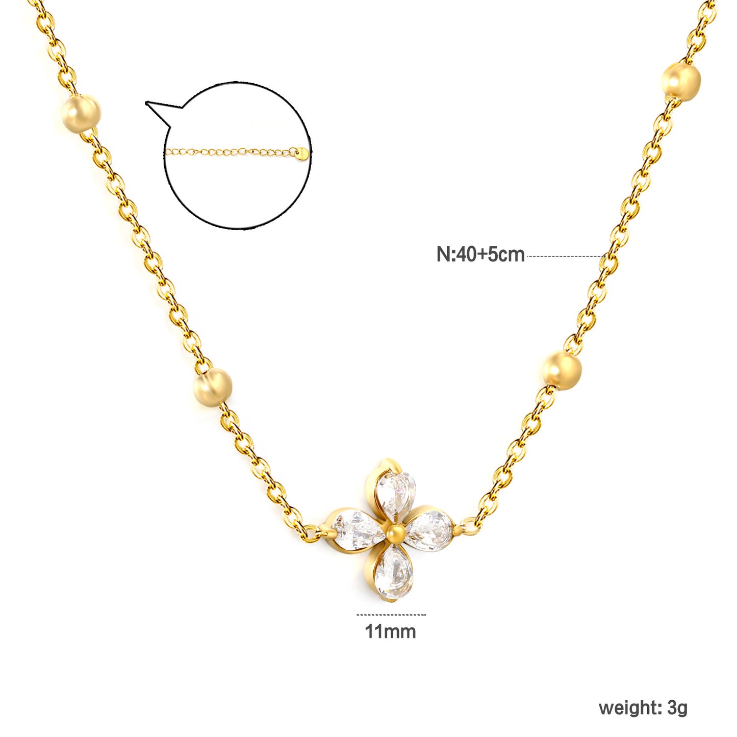 Wholesale 304L Stainless Steel Necklace Clover Pear Zircon Jewelry