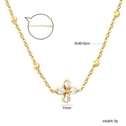 Wholesale 304L Stainless Steel Necklace Clover Pear Zircon Jewelry