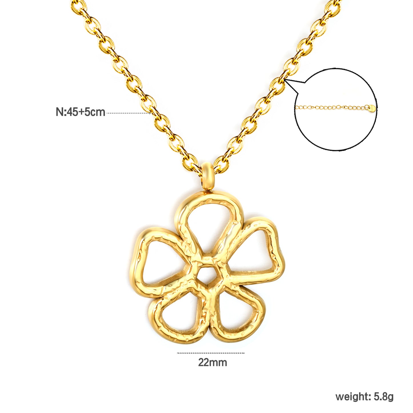 Bulk 304L Stainless Steel Gold Hammered Flower Pendant Necklace