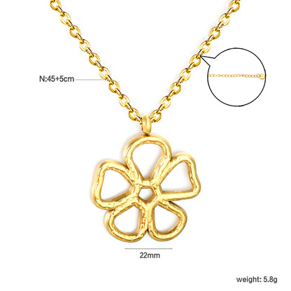 Bulk 304L Stainless Steel Gold Hammered Flower Pendant Necklace