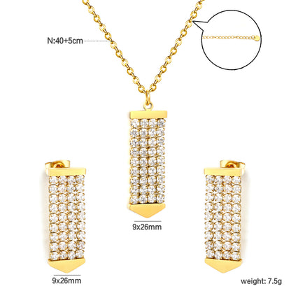Factory Direct 304L Steel Arrow Pendant Set Hypoallergenic CZ Necklace & Earrings