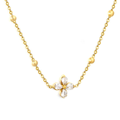 Wholesale 304L Stainless Steel Necklace Clover Pear Zircon Jewelry