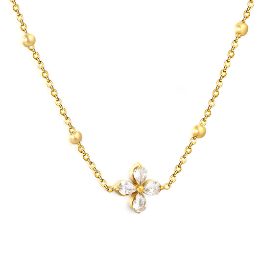 Wholesale 304L Stainless Steel Necklace Clover Pear Zircon Jewelry
