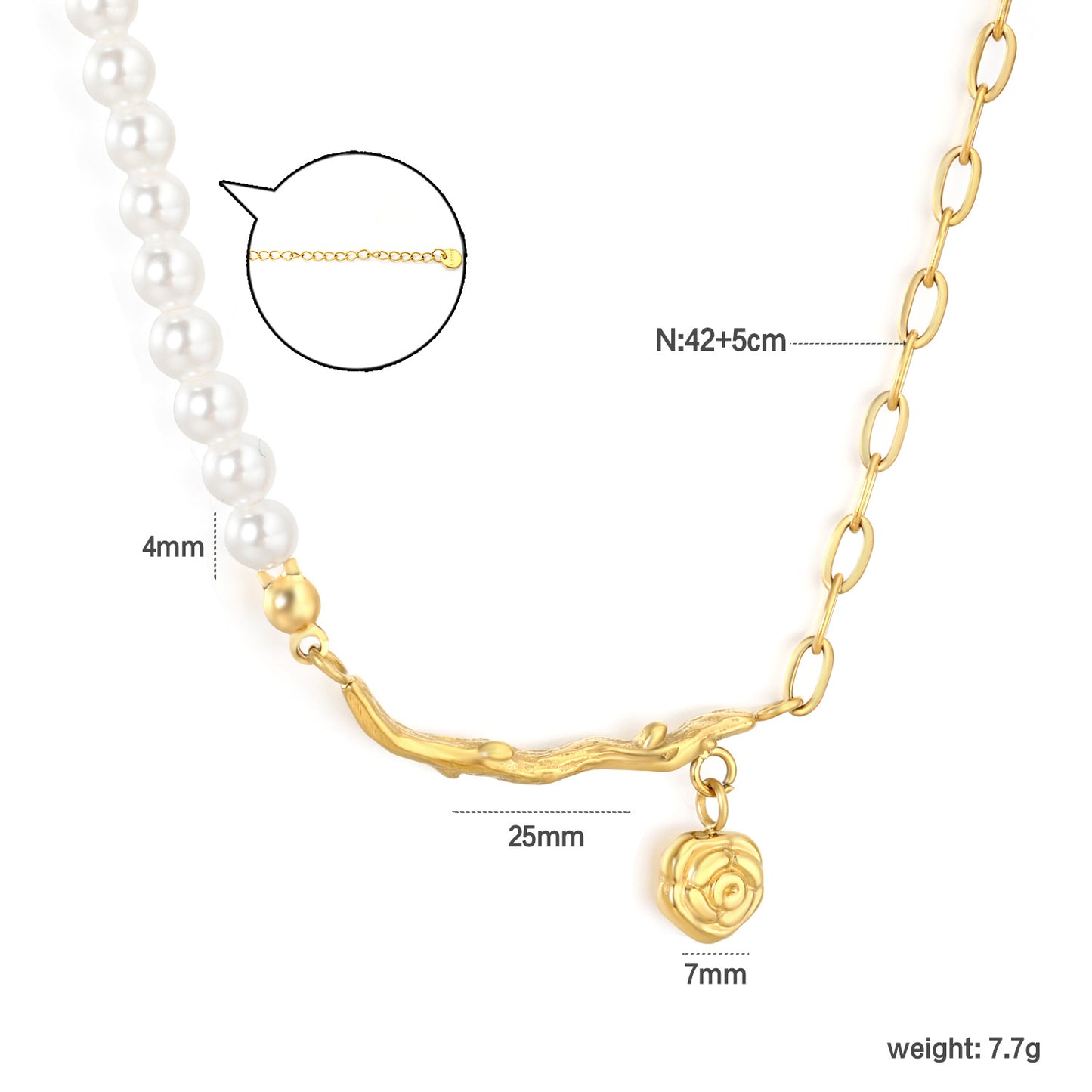 304L Stainless Steel Pearl Chain Necklace Rose Pendant Bulk