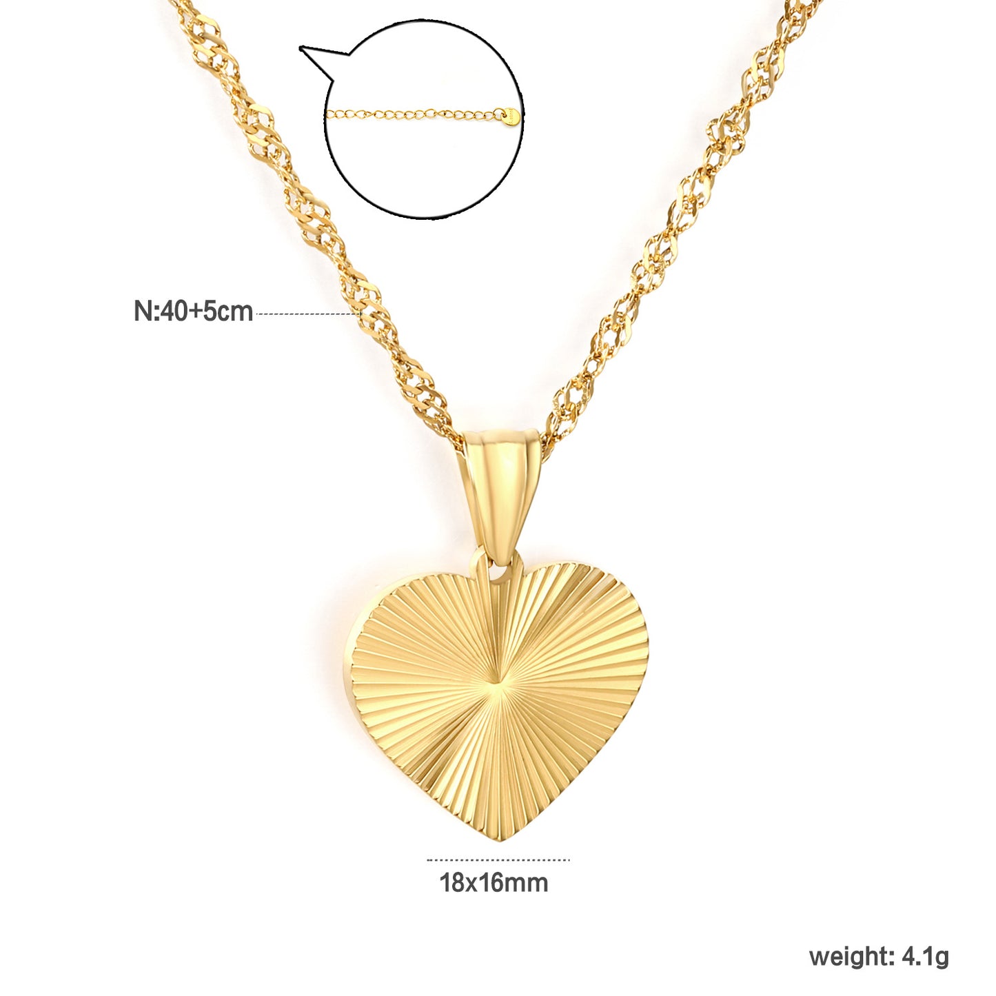 304L Stainless Steel Sunburst Heart Necklace Bulk Jewelry
