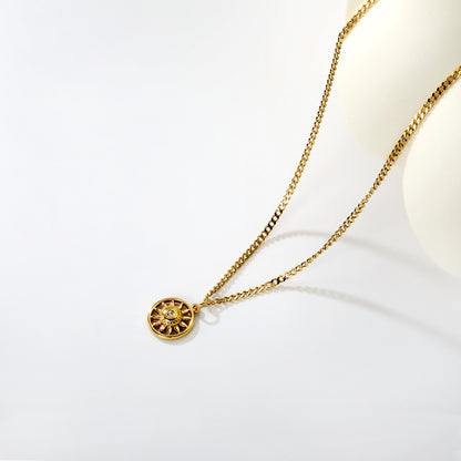 Wholesale Waterproof PVD Gold Sunflower CZ Radiant Pendant Necklace