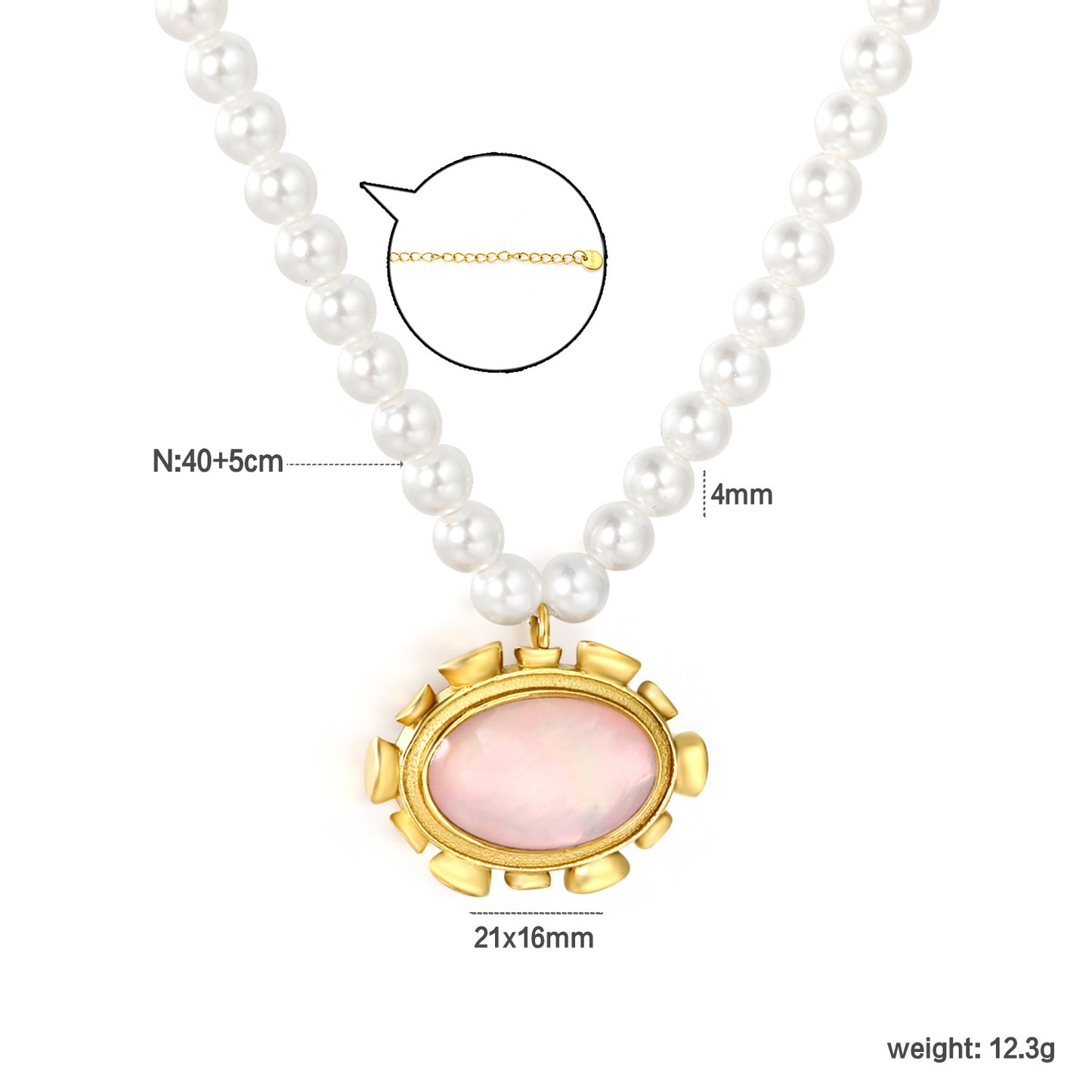Wholesale 304L Stainless Steel Pink Shell Pearl Necklace