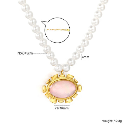 Wholesale 304L Stainless Steel Pink Shell Pearl Necklace