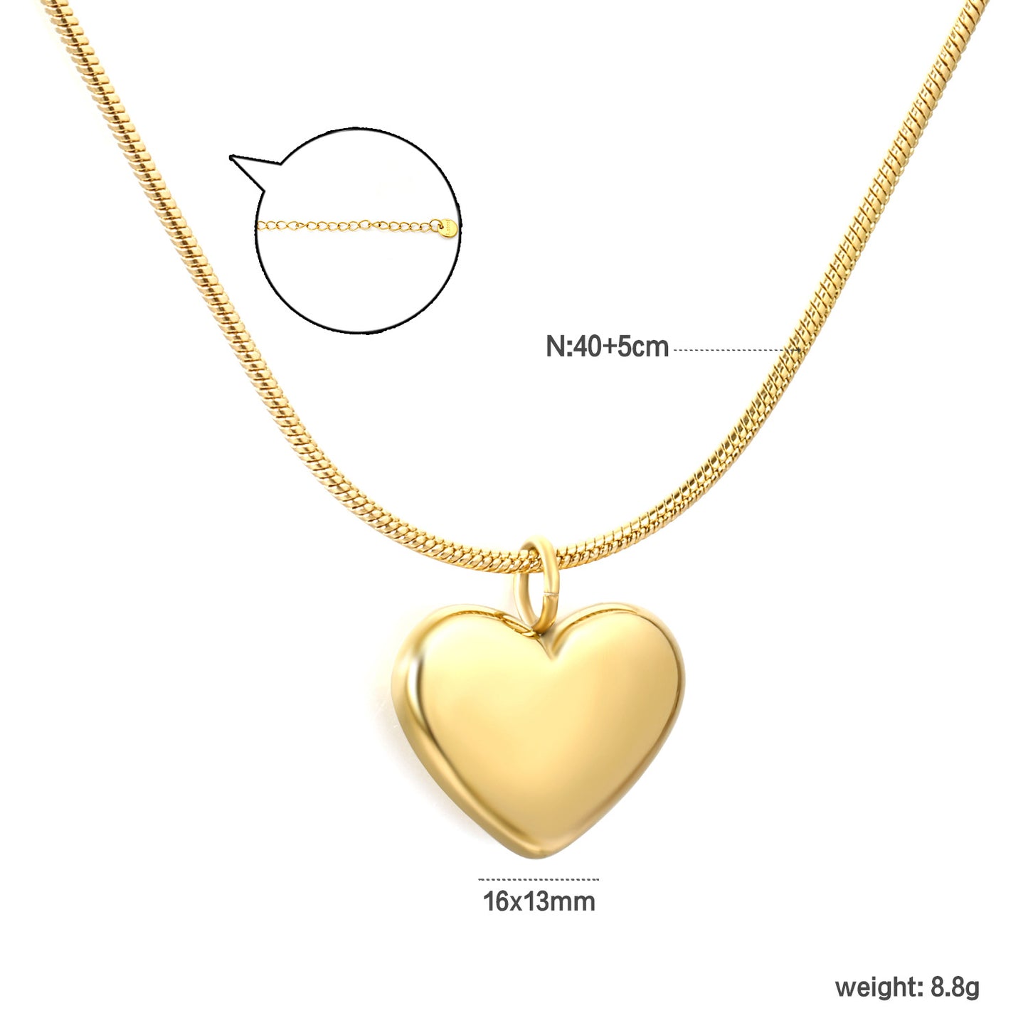 Wholesale 304L Stainless Steel Heart Necklace - 40+5cm Chain