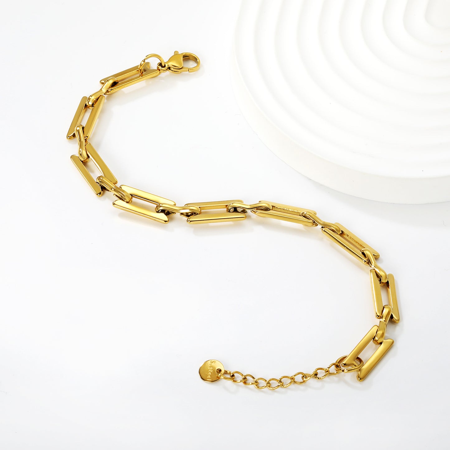 Wholesale Waterproof PVD Gold Sculpted Rectangular Bar Spliced Bracelet