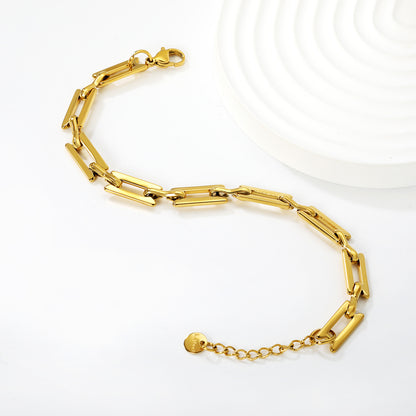 Wholesale Waterproof PVD Gold Sculpted Rectangular Bar Spliced Bracelet