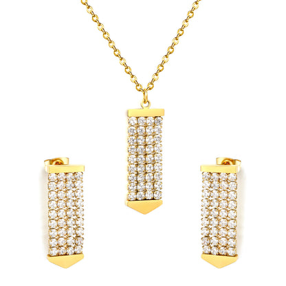 Factory Direct 304L Steel Arrow Pendant Set Hypoallergenic CZ Necklace & Earrings