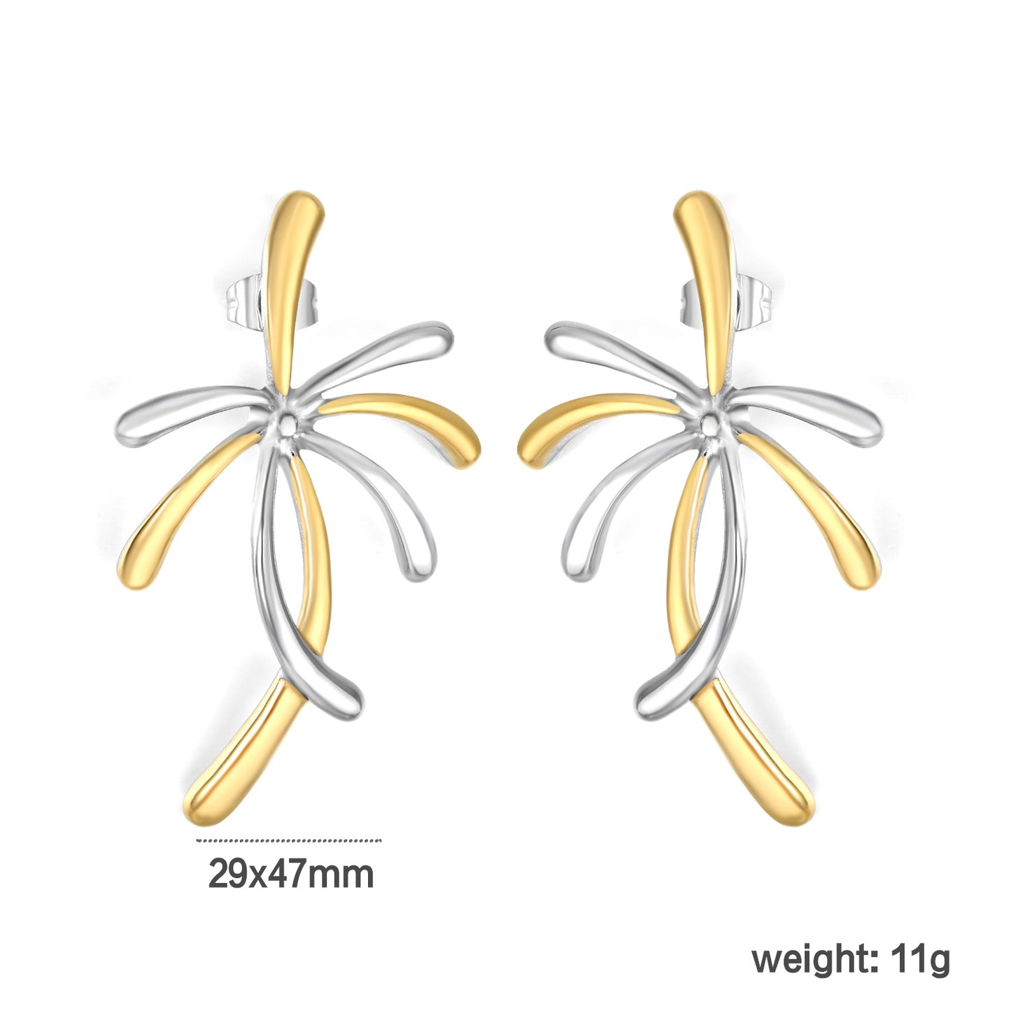 Wholesale Waterproof PVD Gold/Silver Sculpted Palm Tree Studs