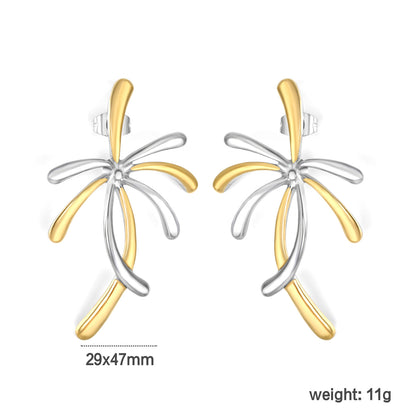 Wholesale Waterproof PVD Gold/Silver Sculpted Palm Tree Studs