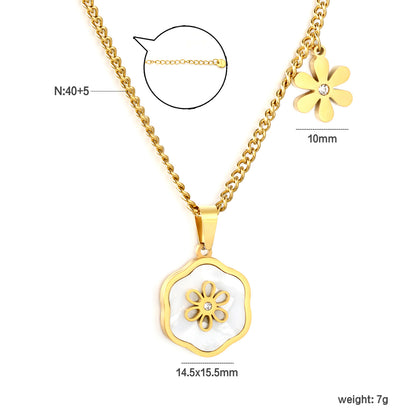 Bulk PVD Gold Sculpted White Flower & Shell Pearl Side-Drop Necklace