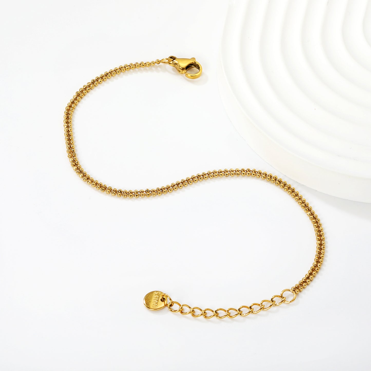 Bulk PVD Gold Minimalist Miniature Sculpted Bead Chain Bracelet
