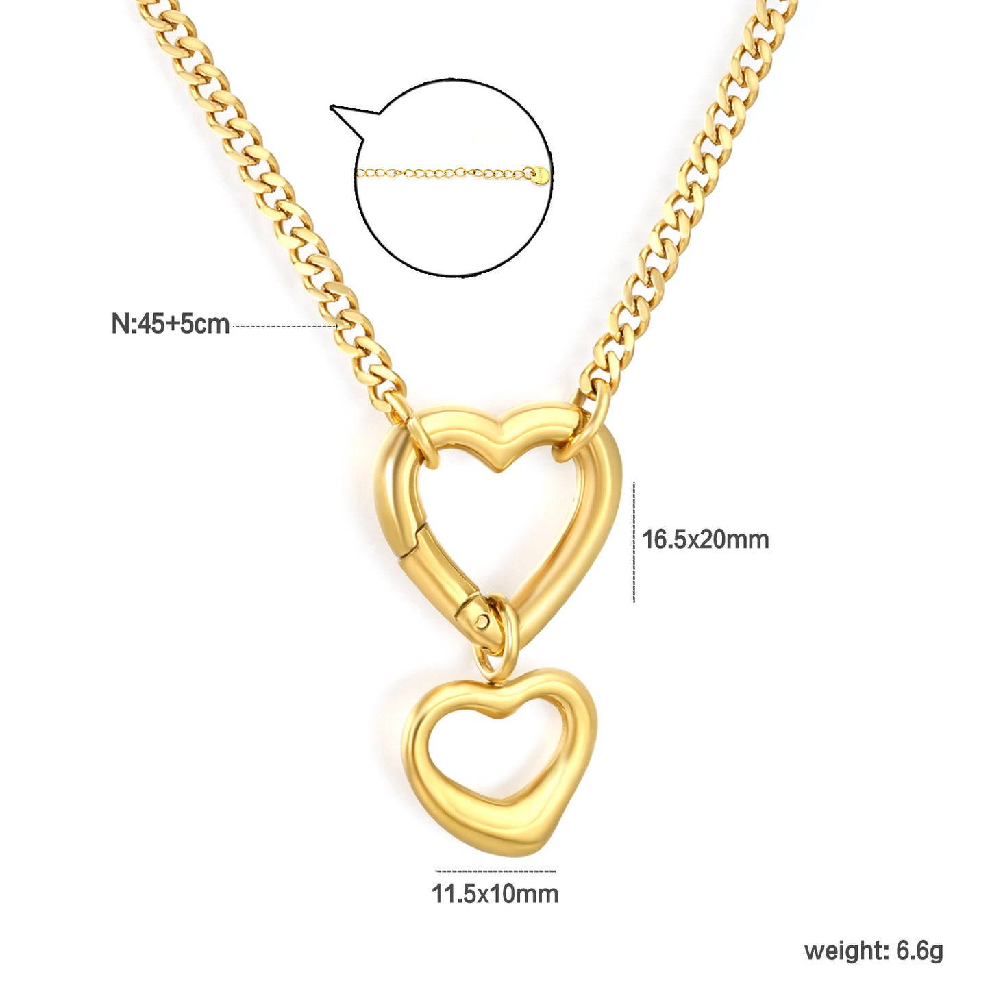 Cool Style 304L Stainless Steel Heart Cuban Necklace