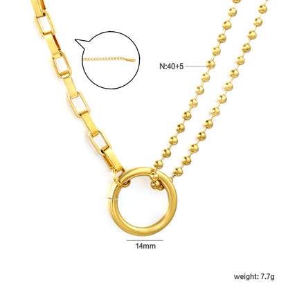 Minimalist Layered Rectangular & Bead Chain Necklace Stainless Steel