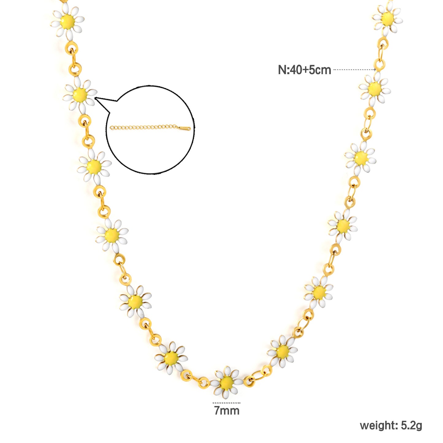 Sweet Daisy Flower Necklace Stainless Steel Non-Tarnish Hypoallergenic